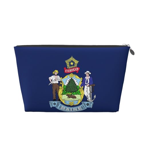 Maine State Flag Print Leder Reise-Kulturbeutel für Damen, Reisetasche für Toilettenartikel, Kosmetiktasche, Make-up-Tasche, silber, Einheitsgröße, Kulturbeutel von AQHNBM