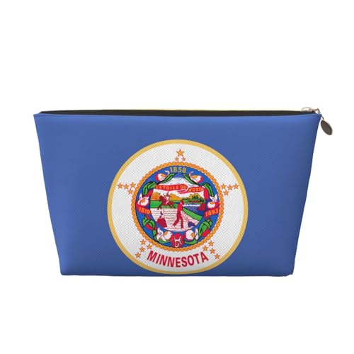 Minnesota Reise-Kulturbeutel aus Leder mit Staatsflagge für Damen, Reisetasche für Toilettenartikel, Kosmetiktasche, Make-up-Tasche, gold, Einheitsgröße, Kulturbeutel von AQHNBM