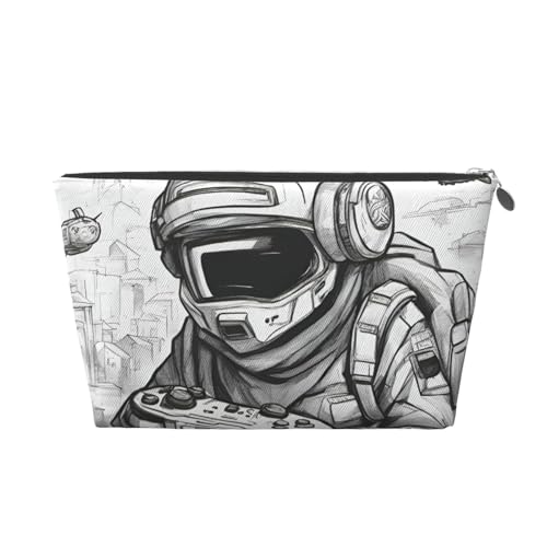 Monochrome Skizzen-Stil Gaming-Druck Leder Reise-Kulturbeutel für Frauen Reisetasche für Toilettenartikel Kosmetiktasche Make-up-Tasche, silber, Einheitsgröße, Kulturbeutel Monochrome Skizzen-Stil Gaming-Druck Leder Reise-Kulturbeutel für Frauen Reisetasche für Toilettenartikel Kosmetiktasche Make-up-Tasche, silber, Einheitsgröße, Kulturbeutel von AQHNBM