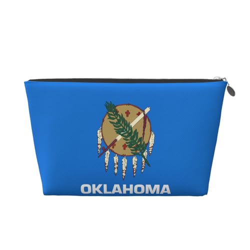 Oklahoma Reise-Kulturbeutel aus Leder mit Staatsflagge für Damen, Reisetasche für Toilettenartikel, Kosmetiktasche, Make-up-Tasche, silber, Einheitsgröße, Kulturbeutel von AQHNBM