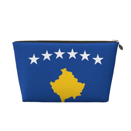 Reise-Kulturbeutel aus Leder, Motiv: Flagge des Kosovo, für Damen, Reisetasche für Toilettenartikel, Kosmetiktasche, Make-up-Tasche, gold, Einheitsgröße, Kulturbeutel Reise-Kulturbeutel aus Leder, Motiv: Flagge des Kosovo, für Damen, Reisetasche für Toilettenartikel, Kosmetiktasche, Make-up-Tasche, gold, Einheitsgröße, Kulturbeutel von AQHNBM