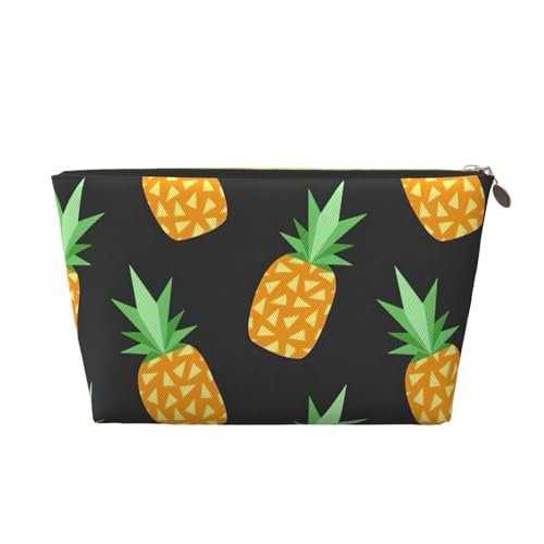 Reise-Kulturbeutel aus Leder mit Ananas-Aufdruck, für Damen, Reisetasche für Toilettenartikel, Kosmetiktasche, Make-up-Tasche, gold, Einheitsgröße, Kulturbeutel von AQHNBM