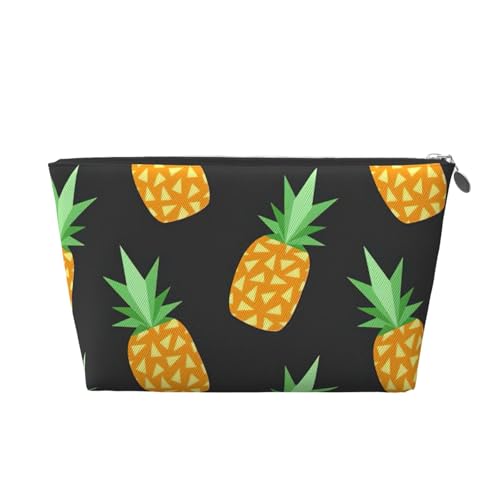 Reise-Kulturbeutel aus Leder mit Ananas-Aufdruck, für Damen, Reisetasche für Toilettenartikel, Kosmetiktasche, Make-up-Tasche, silber, Einheitsgröße, Kulturbeutel von AQHNBM