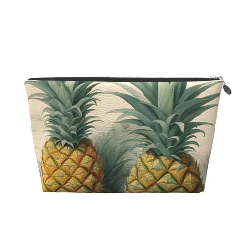 Reise-Kulturbeutel aus Leder mit Ananas-Aufdruck, für Damen, Reisetasche für Toilettenartikel, Kosmetiktasche, Make-up-Tasche, silber, Einheitsgröße, Kulturbeutel von AQHNBM