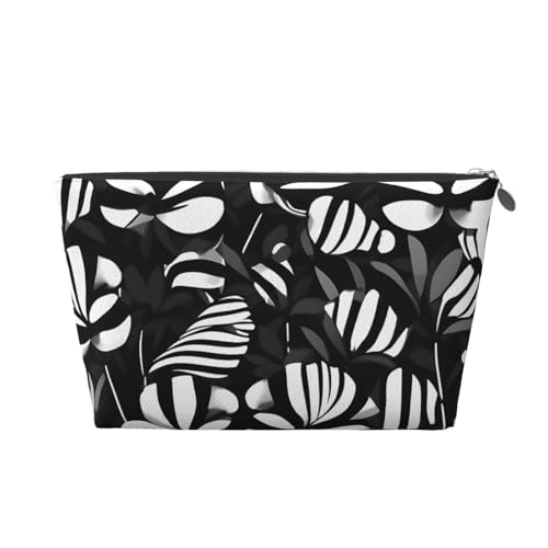 Reise-Kulturbeutel aus Leder mit Blumenmuster, Schwarz / Weiß gestreift, für Damen, Reisetasche für Toilettenartikel, Kosmetiktasche, Make-up-Tasche, silber, Einheitsgröße, Kulturbeutel von AQHNBM