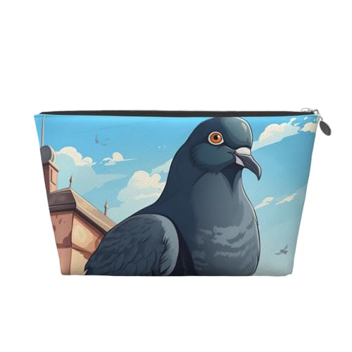 Reise-Kulturbeutel aus Leder mit Cartoon-Tauben-Motiv, für Damen, Reisetasche für Toilettenartikel, Kosmetiktasche, Make-up-Tasche, silber, Einheitsgröße, Kulturbeutel von AQHNBM