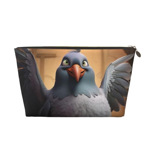 Reise-Kulturbeutel aus Leder mit Cartoon-Taubenmotiv, für Damen, Reisetasche, Kosmetiktasche, Make-up-Tasche, gold, Einheitsgröße, Kulturbeutel von AQHNBM