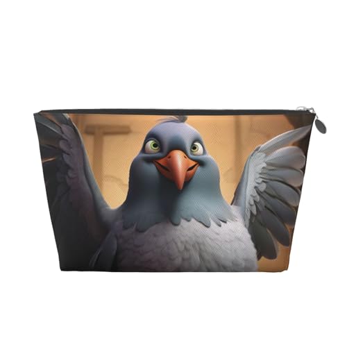 Reise-Kulturbeutel aus Leder mit Cartoon-Taubenmotiv, für Damen, Reisetasche, Kosmetiktasche, Make-up-Tasche, silber, Einheitsgröße, Kulturbeutel Reise-Kulturbeutel aus Leder mit Cartoon-Taubenmotiv, für Damen, Reisetasche, Kosmetiktasche, Make-up-Tasche, silber, Einheitsgröße, Kulturbeutel von AQHNBM