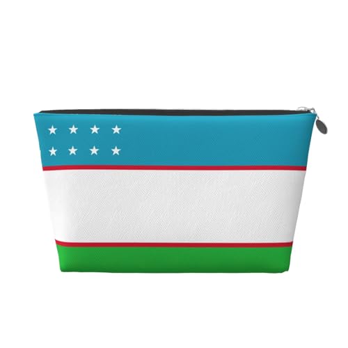 Reise-Kulturbeutel aus Leder mit Flagge der Republik Usbekistan für Damen, Reisetasche für Toilettenartikel, Kosmetiktasche, Make-up-Tasche, silber, Einheitsgröße, Kulturbeutel von AQHNBM