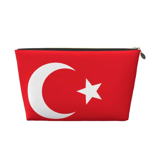 Reise-Kulturbeutel aus Leder mit Flagge der Türkei für Damen, Reisetasche für Toilettenartikel, Kosmetiktasche, Make-up-Tasche, gold, Einheitsgröße, Kulturbeutel von AQHNBM