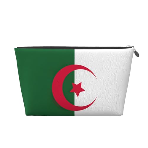 Reise-Kulturbeutel aus Leder mit Flagge von Algerien, für Damen, Reisetasche für Toilettenartikel, Kosmetiktasche, Make-up-Tasche, silber, Einheitsgröße, Kulturbeutel von AQHNBM