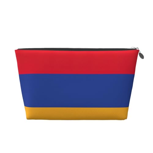 Reise-Kulturbeutel aus Leder mit Flagge von Armenien, für Damen, Reisetasche für Toilettenartikel, Kosmetiktasche, Make-up-Tasche, silber, Einheitsgröße, Kulturbeutel von AQHNBM