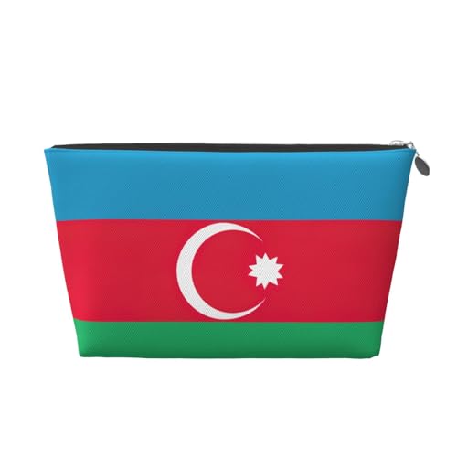 Reise-Kulturbeutel aus Leder mit Flagge von Aserbaidschan für Damen, Reisetasche für Toilettenartikel, Kosmetiktasche, Make-up-Tasche, silber, Einheitsgröße, Kulturbeutel Reise-Kulturbeutel aus Leder mit Flagge von Aserbaidschan für Damen, Reisetasche für Toilettenartikel, Kosmetiktasche, Make-up-Tasche, silber, Einheitsgröße, Kulturbeutel von AQHNBM