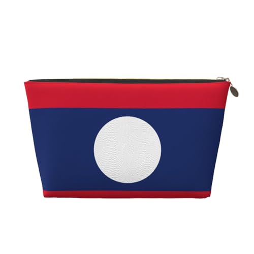 Reise-Kulturbeutel aus Leder mit Flagge von Laos, für Damen, Reisetasche für Toilettenartikel, Kosmetiktasche, Make-up-Tasche, gold, Einheitsgröße, Kulturbeutel von AQHNBM