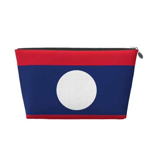 Reise-Kulturbeutel aus Leder mit Flagge von Laos, für Damen, Reisetasche für Toilettenartikel, Kosmetiktasche, Make-up-Tasche, silber, Einheitsgröße, Kulturbeutel von AQHNBM