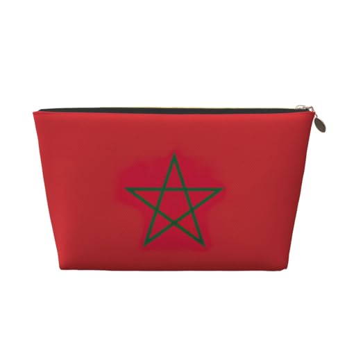 Reise-Kulturbeutel aus Leder mit Flagge von Marokko, für Damen, Reisetasche für Toilettenartikel, Kosmetiktasche, Make-up-Tasche, gold, Einheitsgröße, Kulturbeutel von AQHNBM