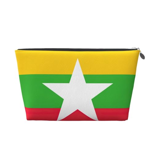 Reise-Kulturbeutel aus Leder mit Flagge von Myanmar für Damen, Reisetasche für Toilettenartikel, Kosmetiktasche, Make-up-Tasche, silber, Einheitsgröße, Kulturbeutel Reise-Kulturbeutel aus Leder mit Flagge von Myanmar für Damen, Reisetasche für Toilettenartikel, Kosmetiktasche, Make-up-Tasche, silber, Einheitsgröße, Kulturbeutel von AQHNBM