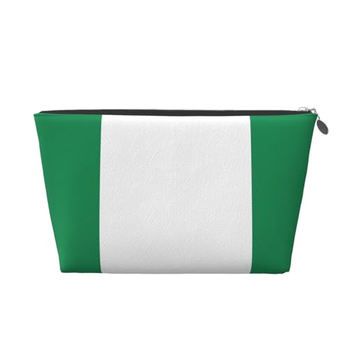 Reise-Kulturbeutel aus Leder mit Flagge von Nigeria, für Damen, Reisetasche für Toilettenartikel, Kosmetiktasche, Make-up-Tasche, silber, Einheitsgröße, Kulturbeutel von AQHNBM
