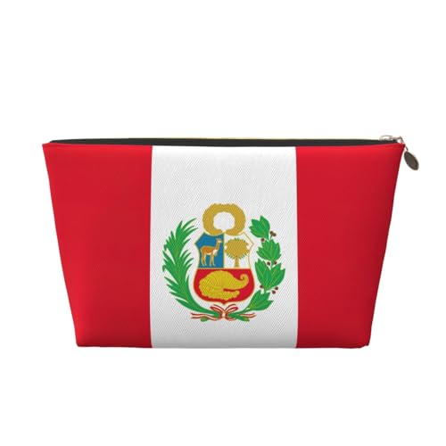 Reise-Kulturbeutel aus Leder mit Flagge von Peru, für Damen, Reisetasche für Toilettenartikel, Kosmetiktasche, Make-up-Tasche, gold, Einheitsgröße, Kulturbeutel von AQHNBM