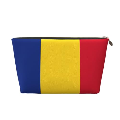 Reise-Kulturbeutel aus Leder mit Flagge von Rumänien, für Damen, Reisetasche für Toilettenartikel, Kosmetiktasche, Make-up-Tasche, gold, Einheitsgröße, Kulturbeutel von AQHNBM
