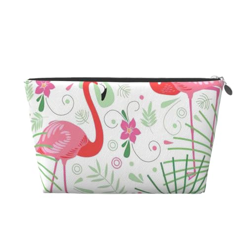 Reise-Kulturbeutel aus Leder mit Flamingo-Motiv, für Damen, Reisetasche, Kosmetiktasche, Make-up-Tasche, silber, Einheitsgröße, Kulturbeutel von AQHNBM