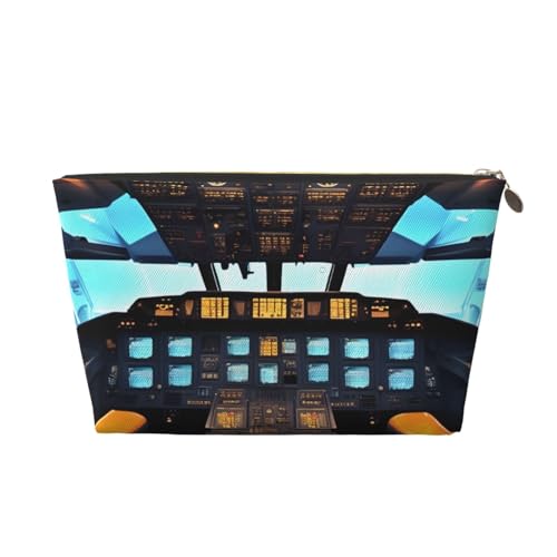 Reise-Kulturbeutel aus Leder mit Flugzeug-Cockpit-Aufdruck für Damen, Reisetasche für Toilettenartikel, Kosmetiktasche, Make-up-Tasche, gold, Einheitsgröße, Kulturbeutel Reise-Kulturbeutel aus Leder mit Flugzeug-Cockpit-Aufdruck für Damen, Reisetasche für Toilettenartikel, Kosmetiktasche, Make-up-Tasche, gold, Einheitsgröße, Kulturbeutel von AQHNBM