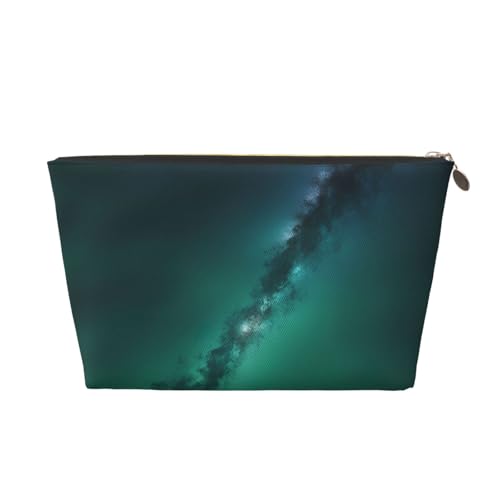 Reise-Kulturbeutel aus Leder mit Galaxie-Aufdruck für Damen, Reisetasche für Toilettenartikel, Kosmetiktasche, Make-up-Tasche, gold, Einheitsgröße, Kulturbeutel von AQHNBM