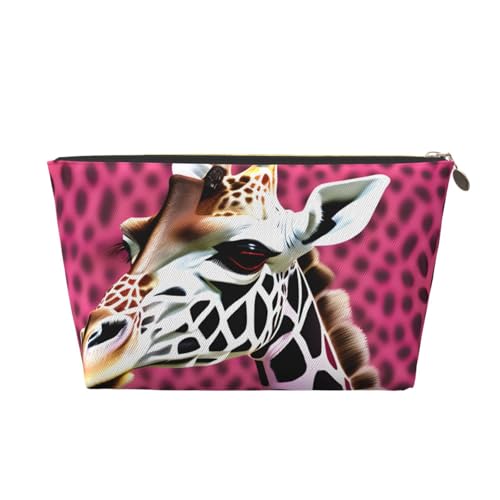 Reise-Kulturbeutel aus Leder mit Giraffen-Motiv, für Damen, Reisetasche, Kosmetiktasche, Make-up-Tasche, Rot, gold, Einheitsgröße, Kulturbeutel Reise-Kulturbeutel aus Leder mit Giraffen-Motiv, für Damen, Reisetasche, Kosmetiktasche, Make-up-Tasche, Rot, gold, Einheitsgröße, Kulturbeutel von AQHNBM