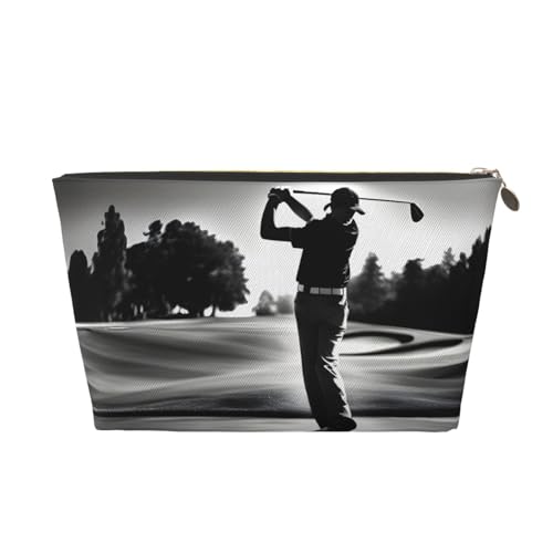 Reise-Kulturbeutel aus Leder mit Golf-Aufdruck, für Damen, Reisetasche für Toilettenartikel, Kosmetiktasche, Make-up-Tasche, Schwarz und Weiß, gold, Einheitsgröße, Kulturbeutel von AQHNBM