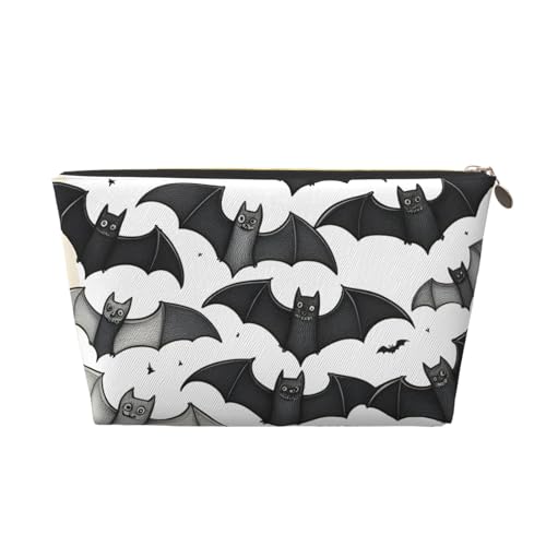 Reise-Kulturbeutel aus Leder mit Halloween-Motiv mit fliegenden Fledermäusen für Damen, Reisetasche für Toilettenartikel, Kosmetiktasche, Make-up-Tasche, gold, Einheitsgröße, Kulturbeutel Reise-Kulturbeutel aus Leder mit Halloween-Motiv mit fliegenden Fledermäusen für Damen, Reisetasche für Toilettenartikel, Kosmetiktasche, Make-up-Tasche, gold, Einheitsgröße, Kulturbeutel von AQHNBM