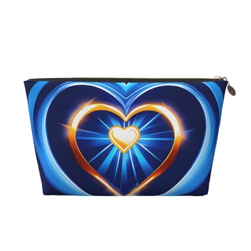 Reise-Kulturbeutel aus Leder mit Herzmuster, für Damen, Reisetasche, Kosmetiktasche, Make-up-Tasche, Himmelblau, gold, Einheitsgröße, Kulturbeutel von AQHNBM