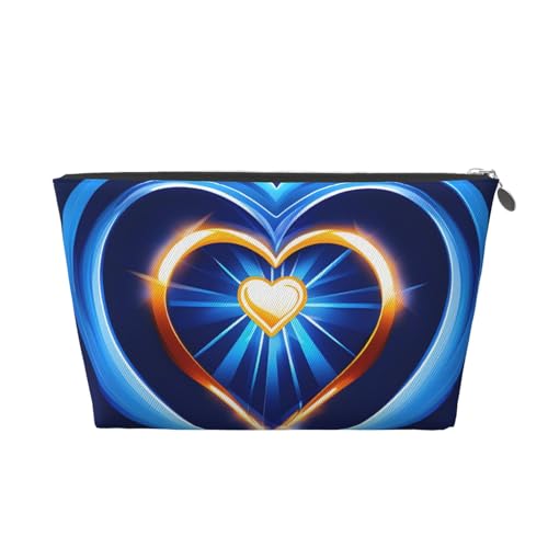 Reise-Kulturbeutel aus Leder mit Herzmuster, für Damen, Reisetasche, Kosmetiktasche, Make-up-Tasche, Himmelblau, silber, Einheitsgröße, Kulturbeutel von AQHNBM