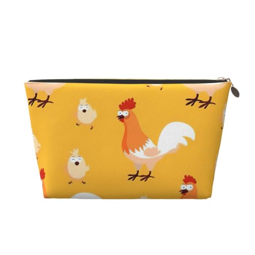 Reise-Kulturbeutel aus Leder mit Hühnerküken-Aufdruck, für Damen, Reisetasche für Toilettenartikel, Kosmetiktasche, Make-up-Tasche, gold, Einheitsgröße, Kulturbeutel von AQHNBM