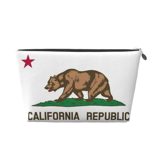 Reise-Kulturbeutel aus Leder mit Kalifornien-Flagge, für Damen, Reisetasche für Toilettenartikel, Kosmetiktasche, Make-up-Tasche, silber, Einheitsgröße, Kulturbeutel von AQHNBM