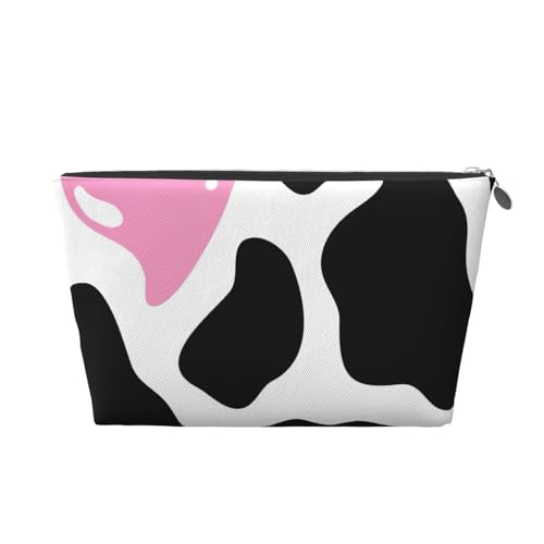 Reise-Kulturbeutel aus Leder mit Kuh-Aufdruck, für Damen, Reisetasche, Kosmetiktasche, Make-up-Tasche, Schwarz / Weiß, silber, Einheitsgröße, Kulturbeutel Reise-Kulturbeutel aus Leder mit Kuh-Aufdruck, für Damen, Reisetasche, Kosmetiktasche, Make-up-Tasche, Schwarz / Weiß, silber, Einheitsgröße, Kulturbeutel von AQHNBM