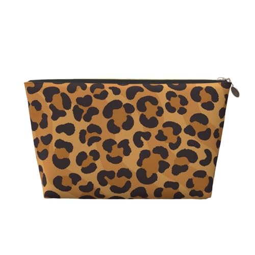 Reise-Kulturbeutel aus Leder mit Leopardenmuster, für Damen, Reisetasche für Toilettenartikel, Kosmetiktasche, Make-up-Tasche, Gelb, gold, Einheitsgröße, Kulturbeutel von AQHNBM