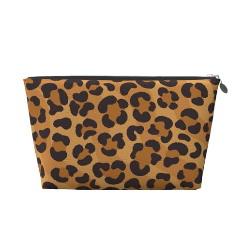 Reise-Kulturbeutel aus Leder mit Leopardenmuster, für Damen, Reisetasche für Toilettenartikel, Kosmetiktasche, Make-up-Tasche, Gelb, silber, Einheitsgröße, Kulturbeutel von AQHNBM