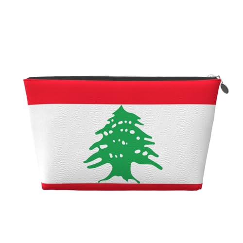 Reise-Kulturbeutel aus Leder mit Libanon-Flagge für Damen, Reisetasche für Toilettenartikel, Kosmetiktasche, Make-up-Tasche, silber, Einheitsgröße, Kulturbeutel von AQHNBM