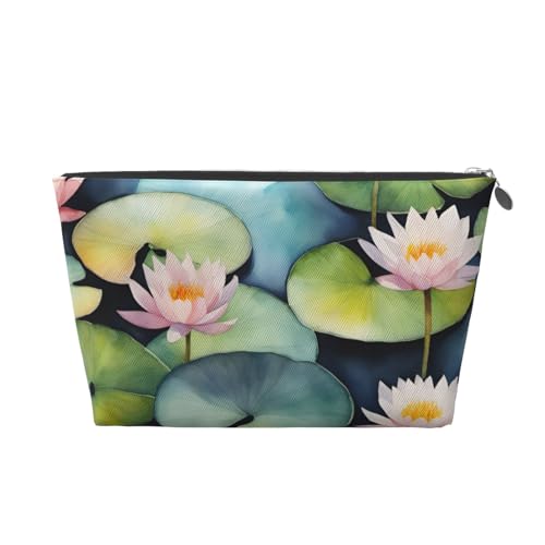 Reise-Kulturbeutel aus Leder mit Lilienmotiv, für Damen, Reisetasche, Kosmetiktasche, Make-up-Tasche, Schwarz, silber, Einheitsgröße, Kulturbeutel von AQHNBM