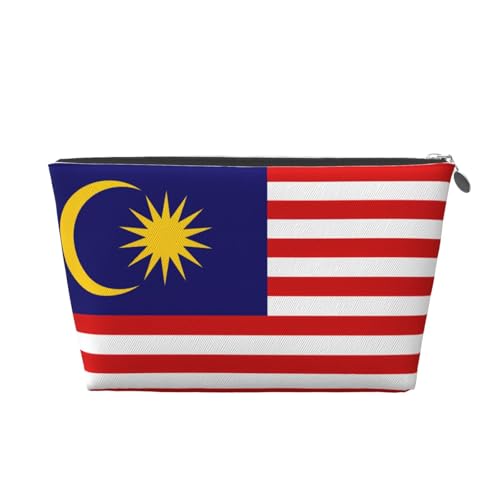 Reise-Kulturbeutel aus Leder mit Malaysia-Flagge, für Damen, Reisetasche für Toilettenartikel, Kosmetiktasche, Make-up-Tasche, silber, Einheitsgröße, Kulturbeutel von AQHNBM