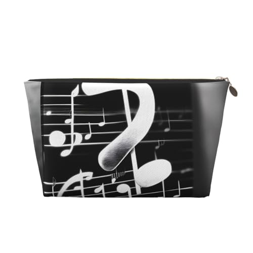 Reise-Kulturbeutel aus Leder mit Musiknoten-Aufdruck, für Damen, Reisetasche, Kosmetiktasche, Make-up-Tasche, Schwarz / Weiß, gold, Einheitsgröße, Kulturbeutel von AQHNBM