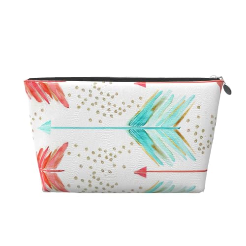 Reise-Kulturbeutel aus Leder mit Pfeil-Aufdruck, für Damen, Reisetasche für Toilettenartikel, Kosmetiktasche, Make-up-Tasche, silber, Einheitsgröße, Kulturbeutel von AQHNBM