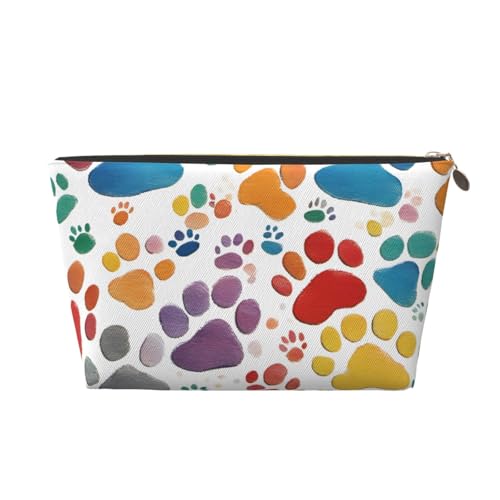 Reise-Kulturbeutel aus Leder mit Pfotenabdruck-Motiv, für Damen, Reisetasche für Toilettenartikel, Kosmetiktasche, Make-up-Tasche, gold, Einheitsgröße, Kulturbeutel von AQHNBM