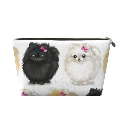 Reise-Kulturbeutel aus Leder mit Pomeranian-Muster, für Damen, Reisetasche für Toilettenartikel, Kosmetiktasche, Make-up-Tasche, gold, Einheitsgröße, Kulturbeutel von AQHNBM