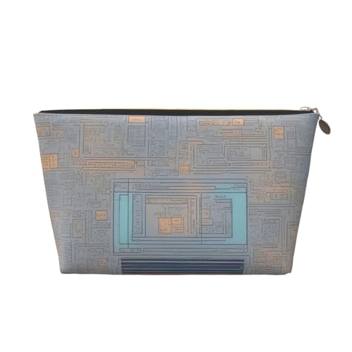 Reise-Kulturbeutel aus Leder mit Programmiercode-Aufdruck für Damen, Reisetasche für Toilettenartikel, Kosmetiktasche, Make-up-Tasche, gold, Einheitsgröße, Kulturbeutel von AQHNBM