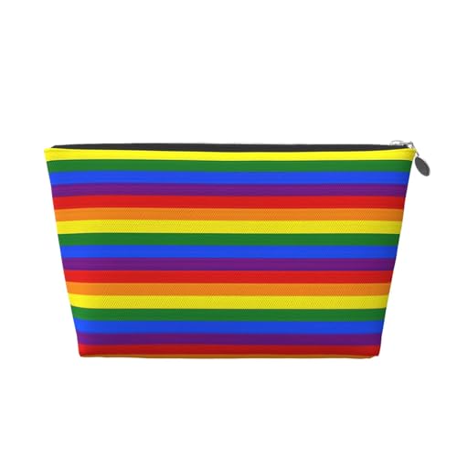 Reise-Kulturbeutel aus Leder mit Regenbogenmuster für Damen, Reisetasche für Toilettenartikel, Kosmetiktasche, Make-up-Tasche, silber, Einheitsgröße, Kulturbeutel von AQHNBM