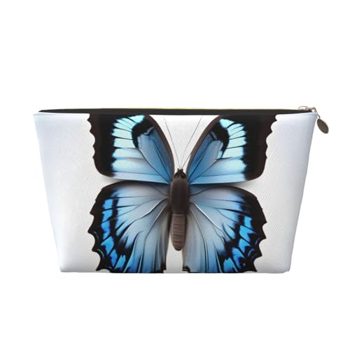 Reise-Kulturbeutel aus Leder mit Schmetterlings-Aufdruck, für Damen, Reisetasche, Kosmetiktasche, Make-up-Tasche, Blau, gold, Einheitsgröße, Kulturbeutel von AQHNBM