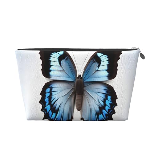 Reise-Kulturbeutel aus Leder mit Schmetterlings-Aufdruck, für Damen, Reisetasche, Kosmetiktasche, Make-up-Tasche, Blau, silber, Einheitsgröße, Kulturbeutel von AQHNBM