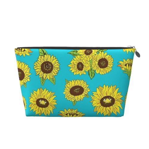 Reise-Kulturbeutel aus Leder mit Sonnenblumen-Muster, für Damen, Reisetasche für Toilettenartikel, Kosmetiktasche, Make-up-Tasche, silber, Einheitsgröße, Kulturbeutel von AQHNBM