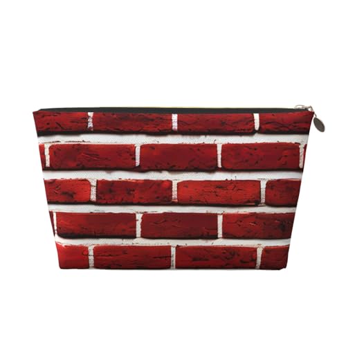 Reise-Kulturbeutel aus Leder mit Steinmuster, für Damen, Reisetasche, Kosmetiktasche, Make-up-Tasche, Ziegelrot, gold, Einheitsgröße, Kulturbeutel von AQHNBM